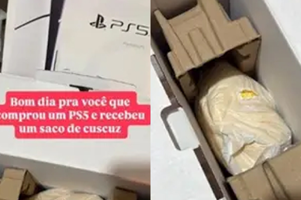 Brasileiro denuncia golpe após comprar PS5 e receber fubá